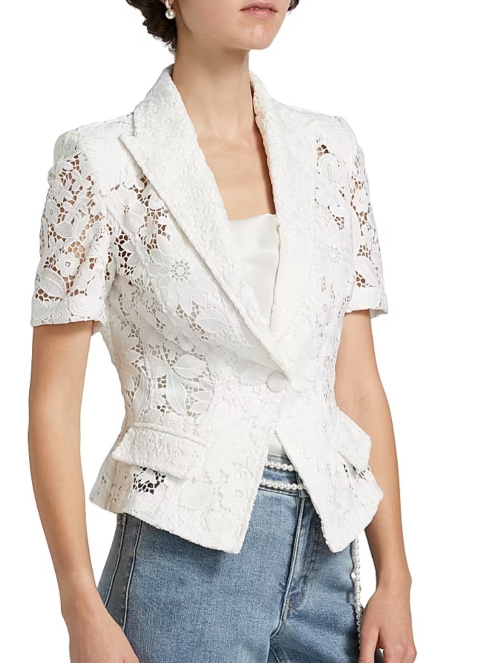 GENERATION LOVE Lace Short-Sleeve Blazer Jacket - White - Picture 10 of 16